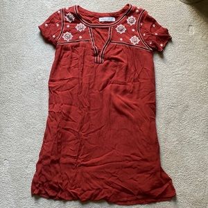 Abercrombie & Fitch short babydoll dress Coral with embroidered cream flowers